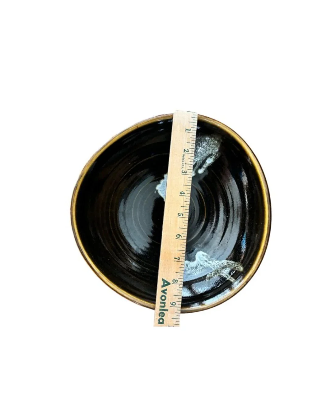 Handcrafted Ceramic Black & Golden Bowl With Abstract‎ Design Signed 9